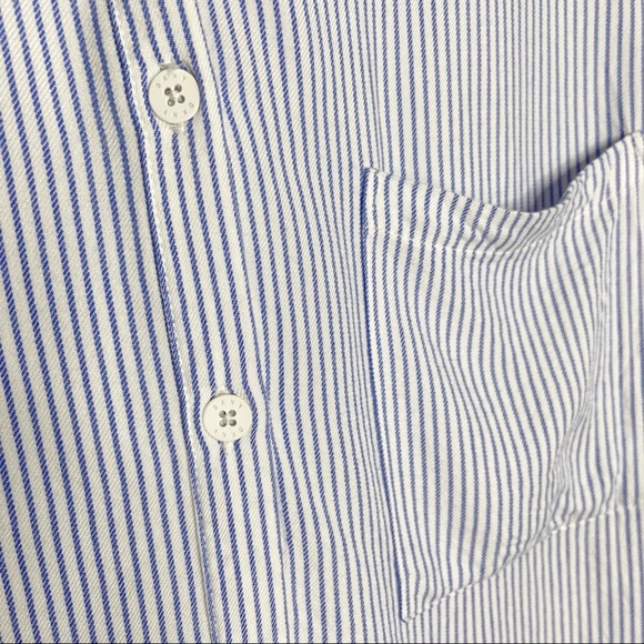 DKNY Pinstriped 100% Rayon Button Popover Roll Tab Sleeve Blouse - Picture 7 of 12